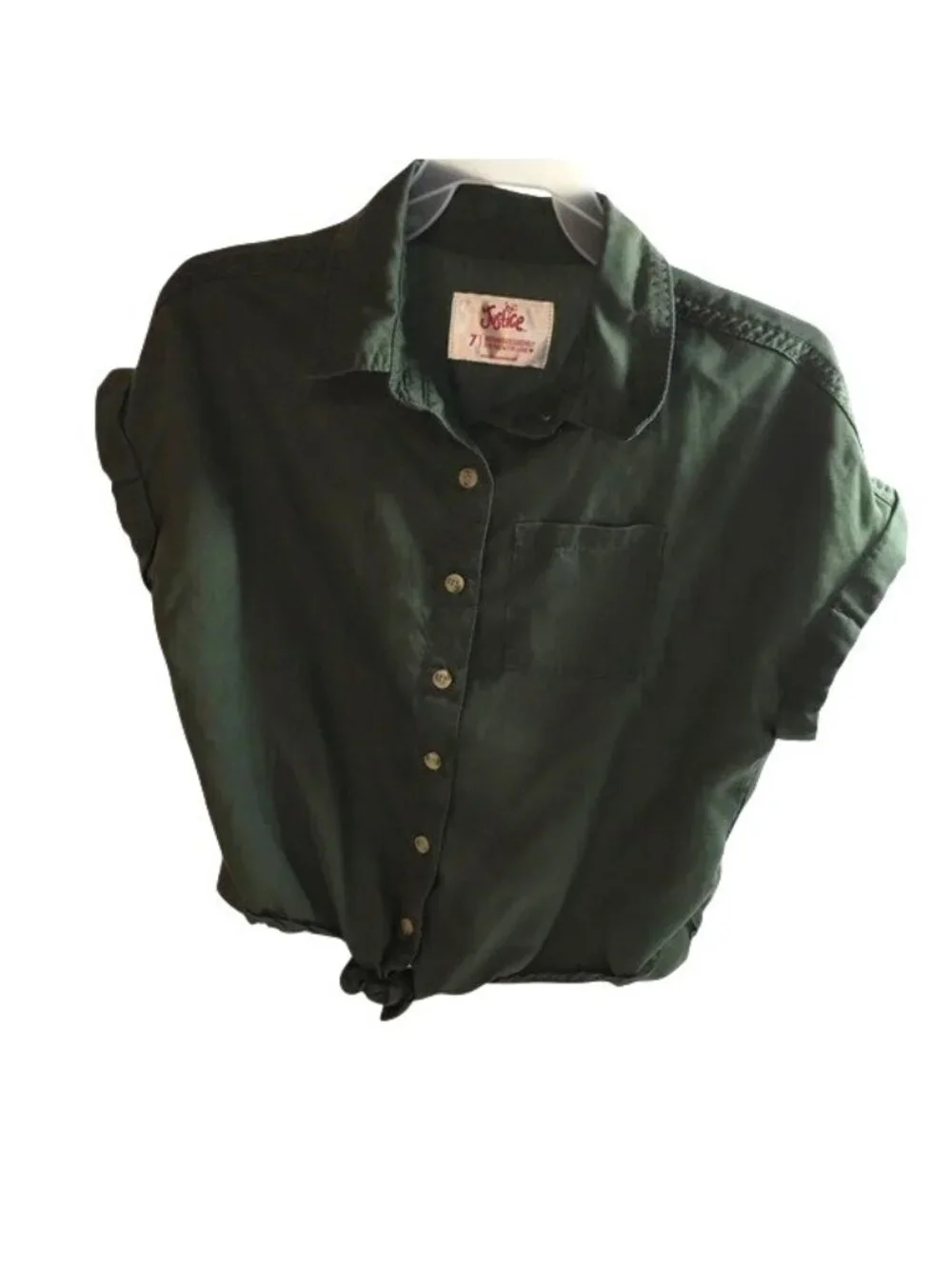 Justice Girls Front Tie Button Blouse Crop Green Size 7